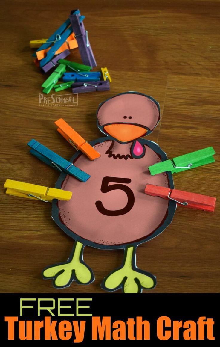 a turkey math craft with the number five on it's face and colorful crayons