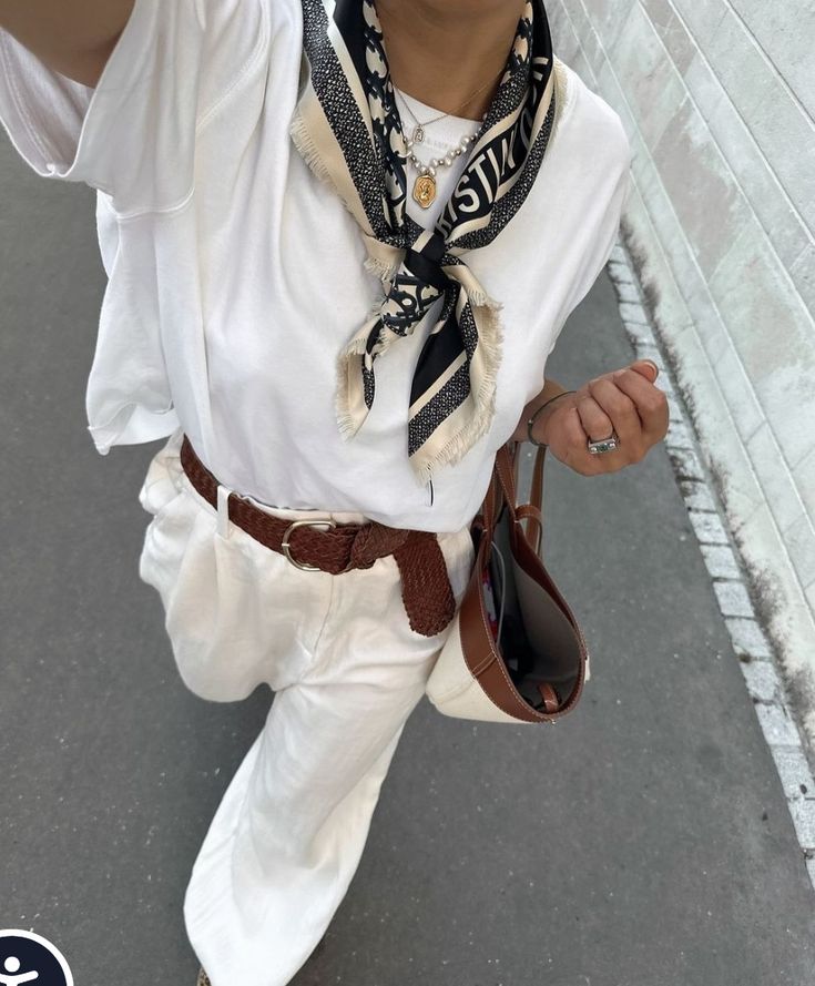 Silk Scarf Outfit, The Round Up, Parisienne Chic, Silk Scarf Style, Instagram Paris, Silk Square Scarf, Scarf Outfit, Looks Street Style, Natural Silk