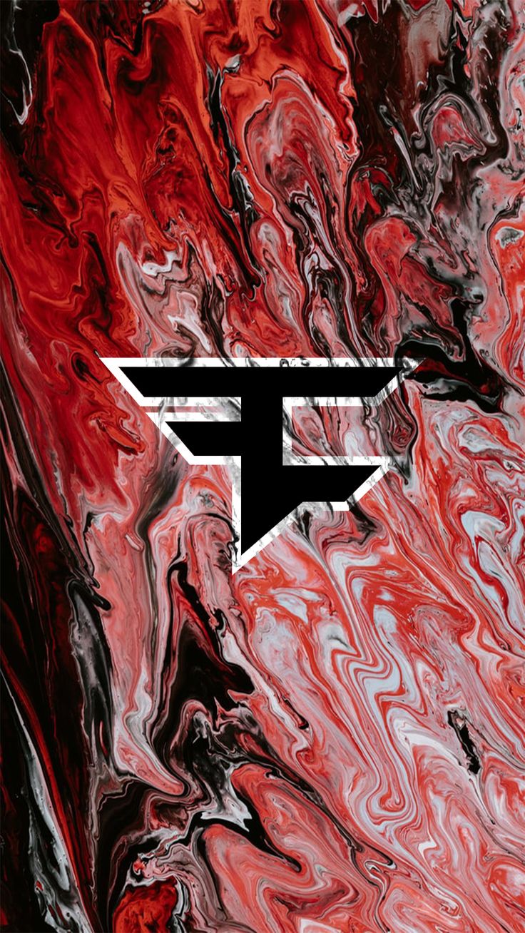 an abstract painting with the letter f in black, red and white colors on it