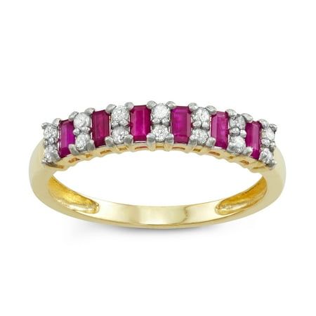 This 10K Gold Genuine Gemstone And Diamond Ring Has Elegance Written All Over It Size: 6.  Color: Red.  Gender: female.  Age Group: adult. Red Baguette Cut Diamond Accent Jewelry, Ruby Jewelry With Diamond Accents In Baguette Cut, Classic Ruby Ring With Pave Setting For Anniversary, Ruby Jewelry With Diamond Accents, Emerald Cut, Baguette Cut Ruby Jewelry With Diamond Accents, Emerald Cut Ruby Jewelry With Diamond Accents, Gold Ruby Rings With Pave Setting, Formal Red Diamond Ring With Pave Setting, Red Pave Setting Rings