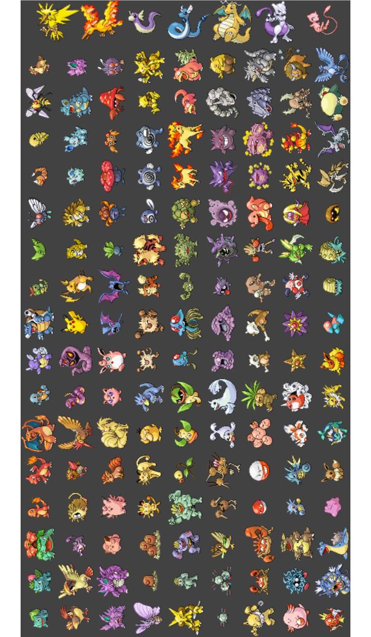 an image of many different types of pokemons on a black background with the same color scheme