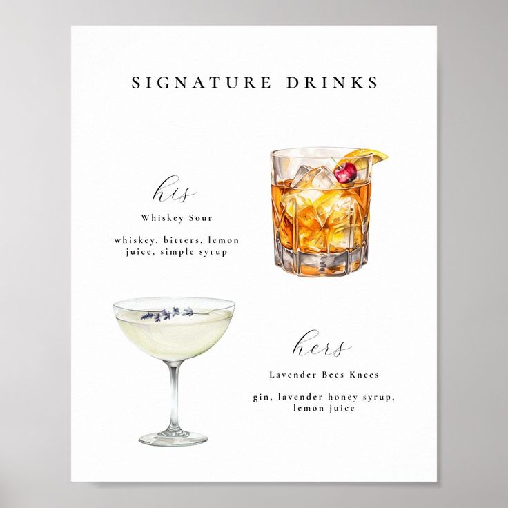 a white poster with some drinks on it