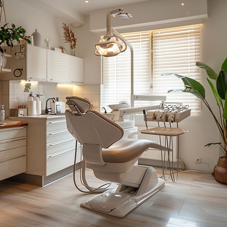 Modern Dental Office: A neatly organized modern dental office with a comfortable chair under a bright procedural light. #dental #office #modern #chair #light #aiart #aiphoto #stockcake ⬇️ Download and 📝 Prompt 👉 https://stockcake.com/i/modern-dental-office_738994_448865 Dental Hygiene Clinic, Cozy Dental Office, Orthodontic Office Design Interiors, Modern Farmhouse Dental Office, Aesthetic Dental Office, Dental Chair Design, Modern Dental Operatory, Dental Hygiene Operatory Decor, Modern Dentist Office