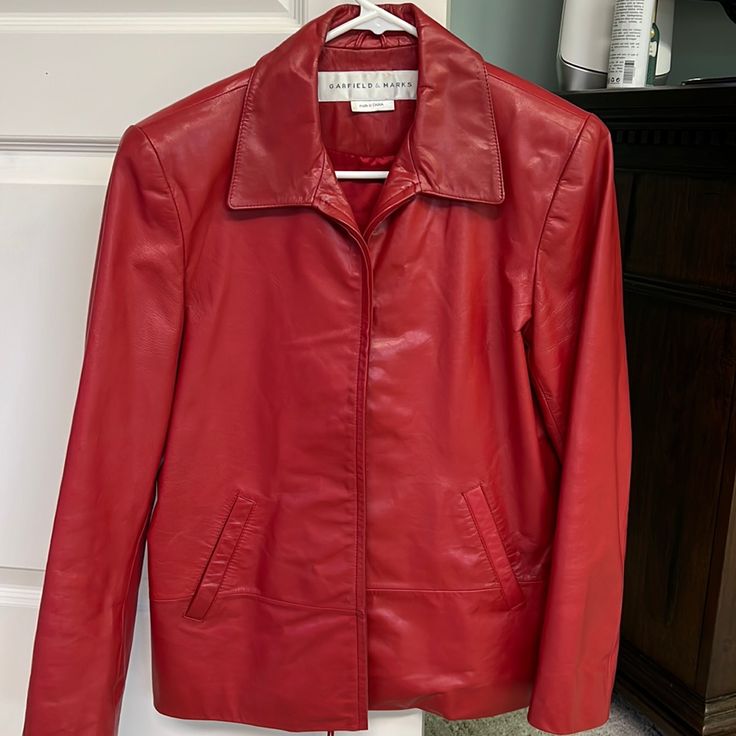 Cherry Red, Barely Used. Excellently Condition. Genuine Leather. Vintage Vibe. Classic Red Fitted Leather Jacket, Classic Fitted Red Leather Jacket, Classic Red Leather Jacket For Work, Classic Red Leather Outerwear, Cherry Red, Vintage Vibes, Red Leather Jacket, Genuine Leather, Jackets & Coats