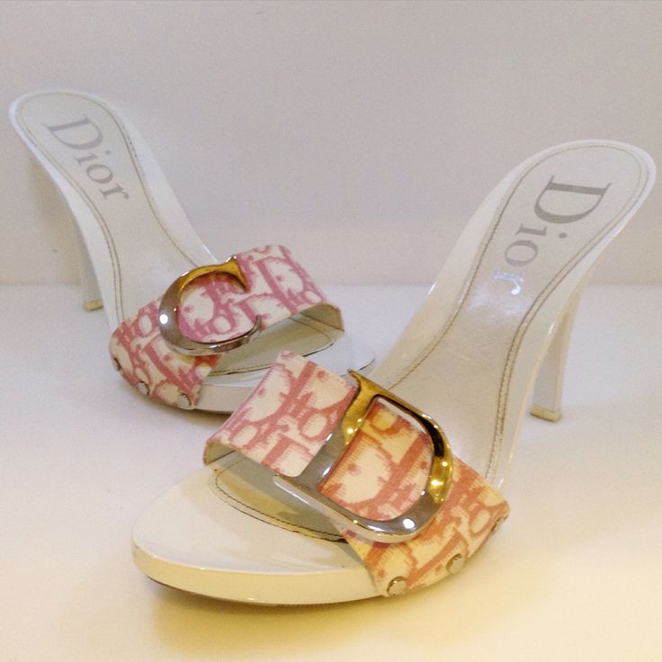 Pink Dior Sandals, Low Dior Heels, Pink Dior Sneakers, Door Heels, Pink Dior Heels, Dior White Heels, Pink Designer Heels, 2000s Heels, Christian Dior Heels