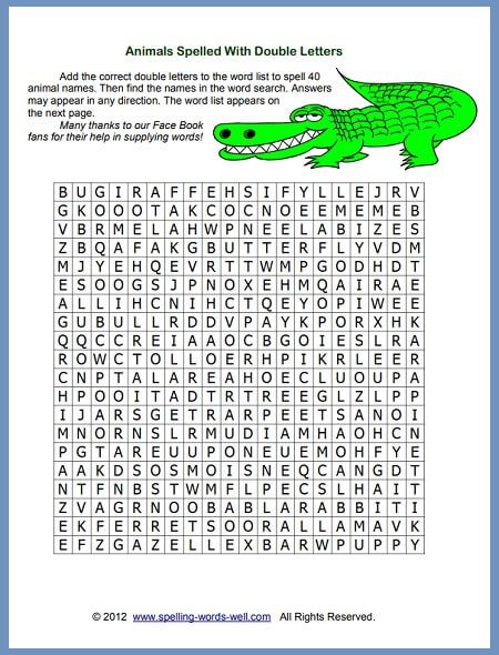 an animal themed word search for kids