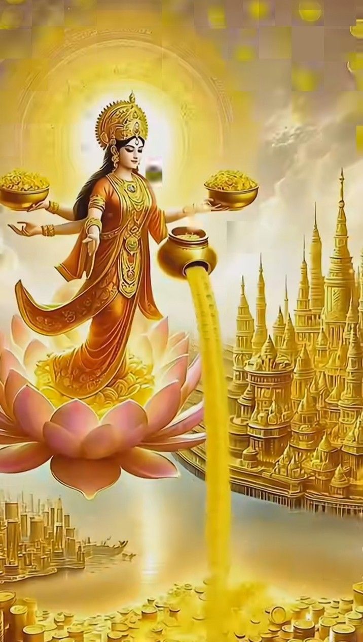 an image of the god on top of a lotus in front of a cityscape