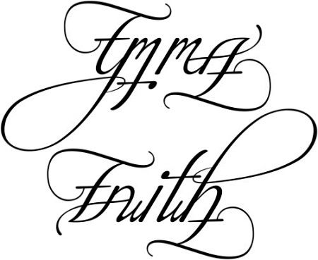 the word grace and faith written in cursive writing on a white background with black ink