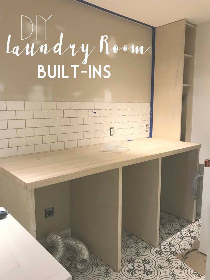 an unfinished room with built in cabinets and tile flooring that has the words diy laundry room built - ins on it