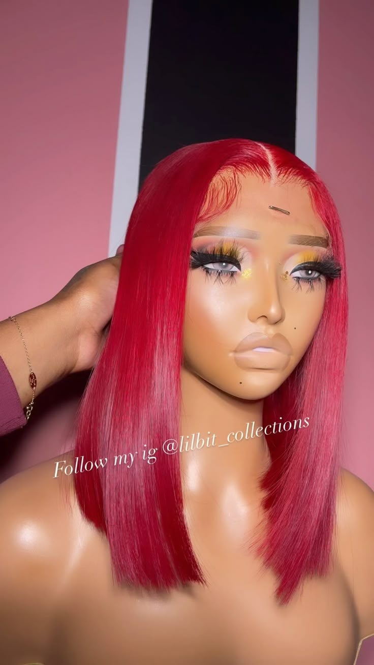 Atl Wigs on Instagram: “💋💋💋 Red blunt cut unit available to purchase Circumference 22” text 7082896216” Red Bob Wigs For Black Women, Red Bob Black Women, Red Bob Wig, 21st Birthday Trip, Bob Sew In, Red Bob Hair, Red Bob, Medium Bob, Red Highlights