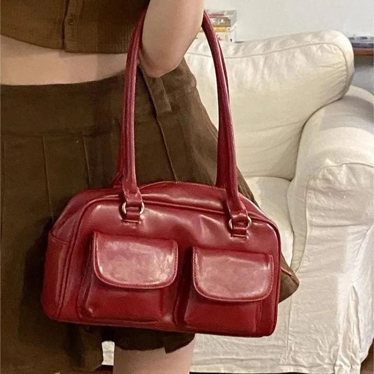 UAKISS - Vintage Womens Handbag Red 2024 New Fashion Daily Large Capacity Shoulder Bag Leather Commuter Advanced Ladies Armpit Bag Specification: Material: PU leather Size: 38*15*10cm (Due to manual measurement, the size may have 1-4cm error.) Color: White,Black,Brown,Red Straps: 2 Usage: Shoulder Bag,Handbag,Armpit Bag (Due to the monitor and lighting problems, a slight color difference is normal.) Casual Elegant Style, Armpit Bag, 2024 Outfits, Womens Handbag, Soft Pattern, Pu Leather Bag, What In My Bag, Floral Bags, Purse Styles