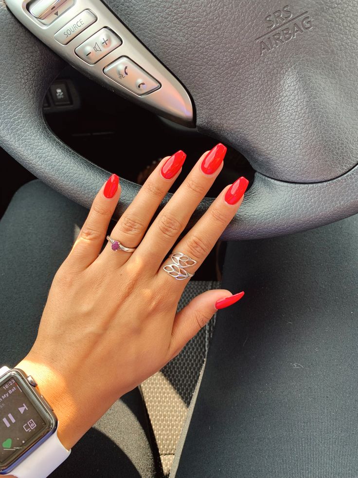 All Red Coffin Acrylic Nails, Prom Nails For Red Dress Simple, Red Tips Coffin Shape, Red Nails Acrylic Coffin Medium, Full Set Nails Acrylic Red, Red Dip Nails Coffin, Plain Red Acrylic Nails Coffin, Red Short Nail Ideas Acrylic, Trendy Nails Short Square Red