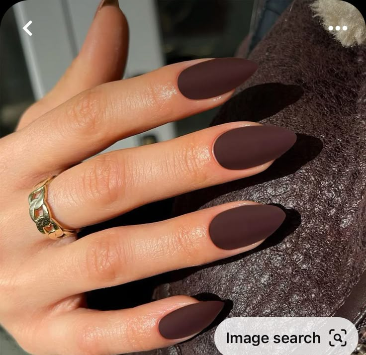 Matte Almond Nails, Matte Nail Colors, Almond Press On Nails, Brown Nail, Almond Shape Nails, Dark Nails, Brown Nails, Fabulous Nails, Classy Nails