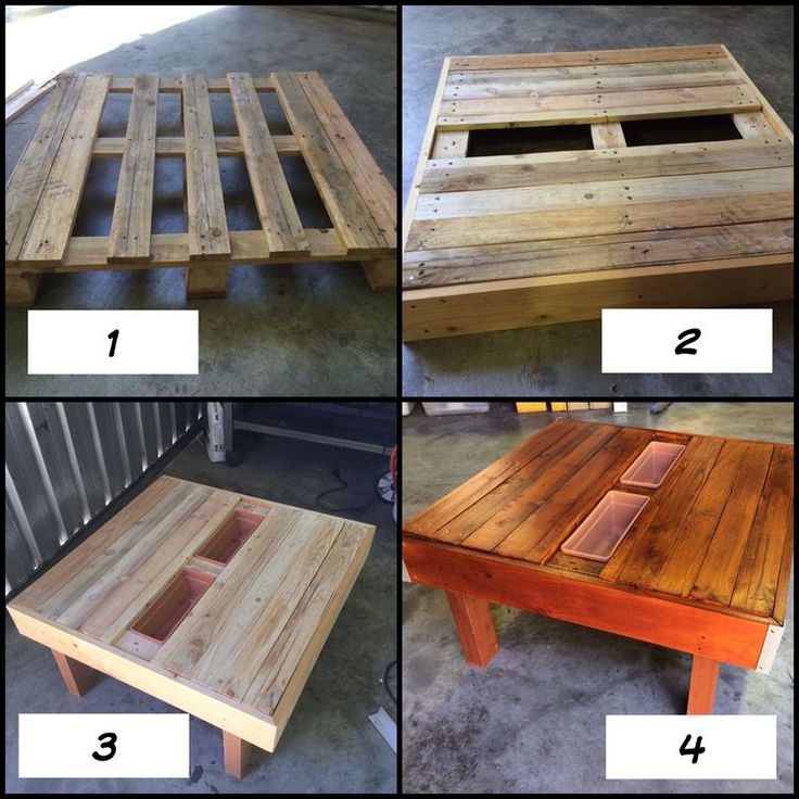 the steps to make a coffee table out of pallets