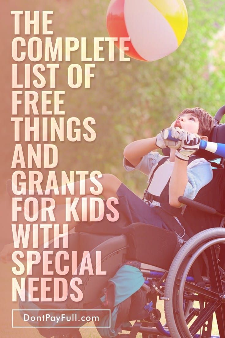 a woman in a wheelchair with the words, the complete list of free things and grants for kids with special needs