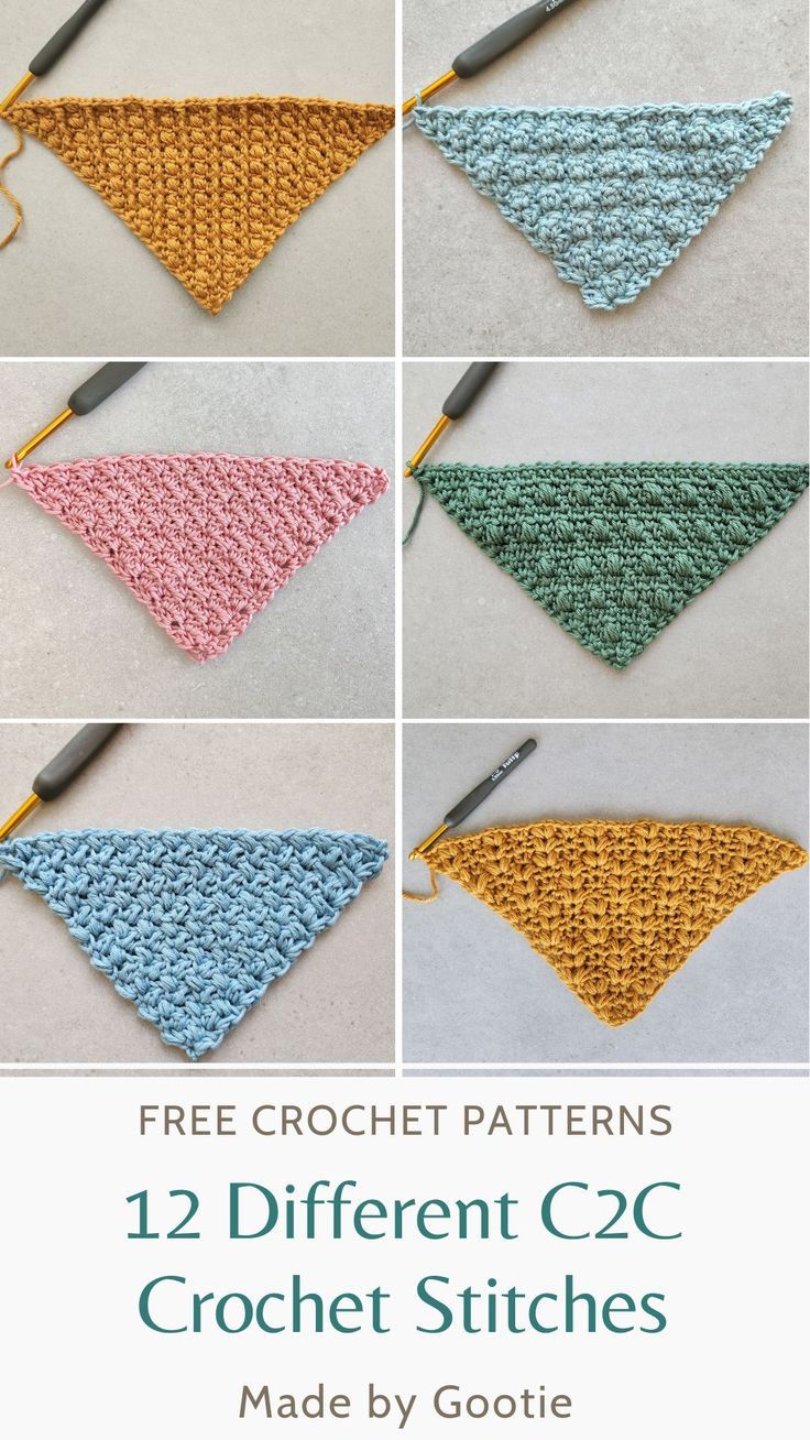 the crochet triangle is shown in four different colors