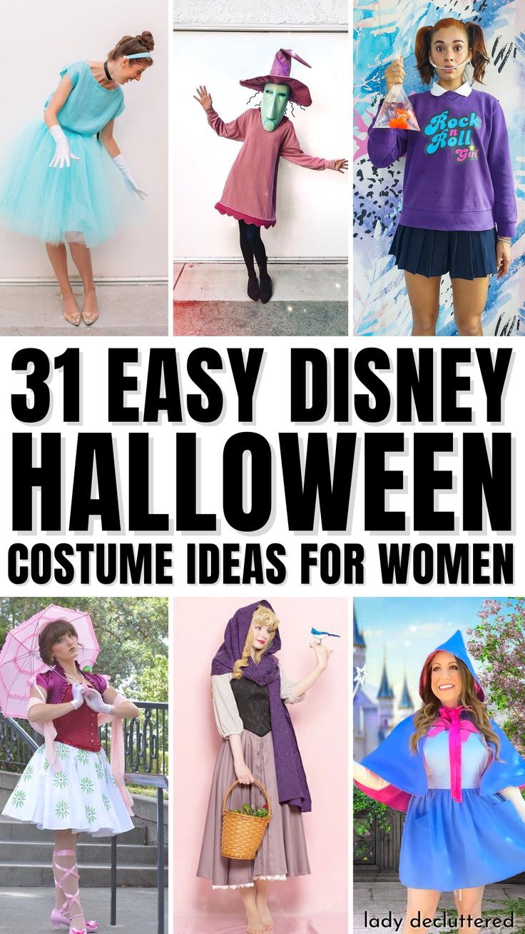 31 Easy Disney Halloween Costume Ideas for Women Disney Custome Ideas, Disney Dress Up Day School Costume Ideas, Easy Disney Dress Up Ideas, Women’s Disney Costumes, Diy Disney Villans Costumes, Unique Disney Costumes For Women, Disney Character Dress Up For School, Disney Character Diy Costumes, Diy Disney Princess Costume Women Easy