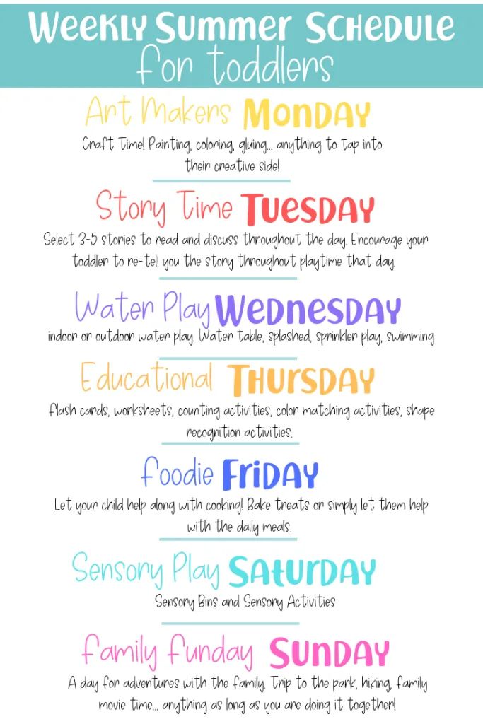 the weekly summer schedule for toddlers