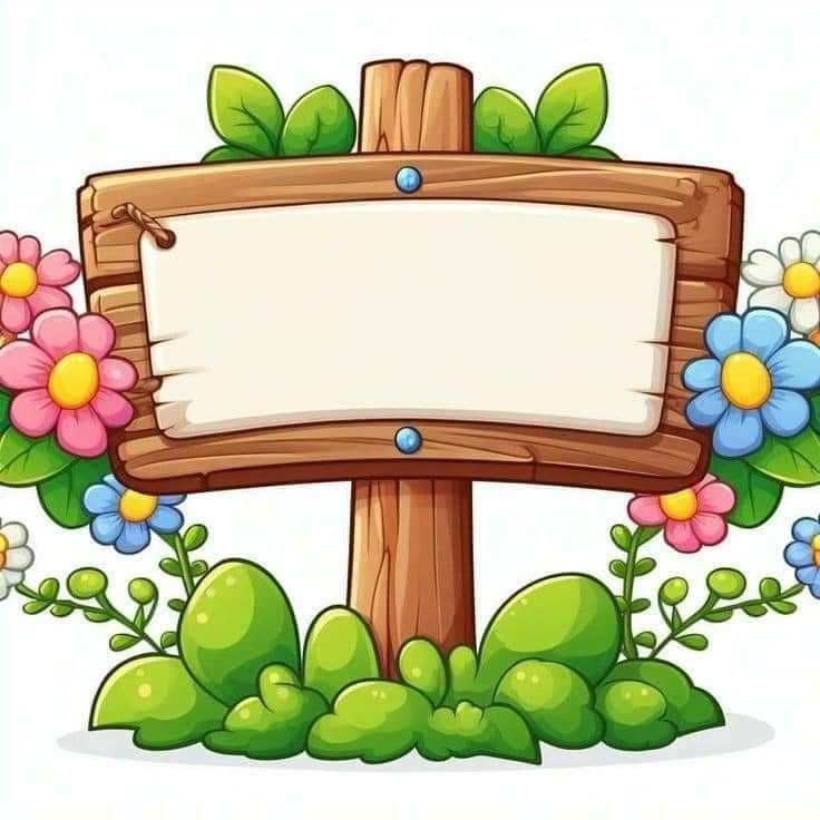 a wooden sign surrounded by flowers and leaves with a blank board in the middle for text