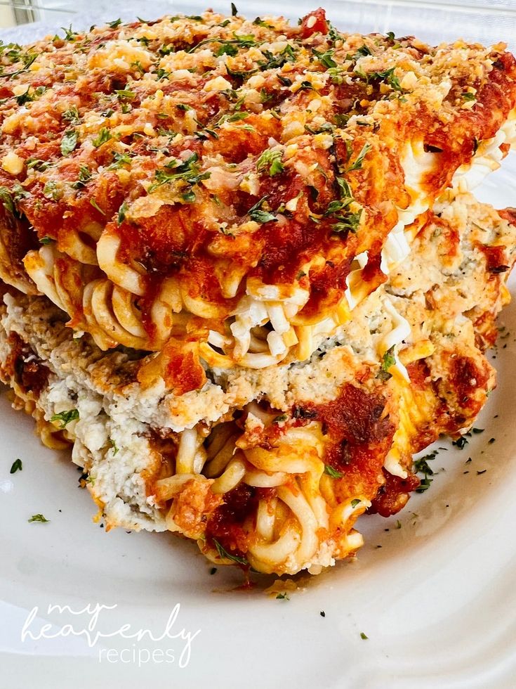 two pieces of lasagna stacked on top of each other