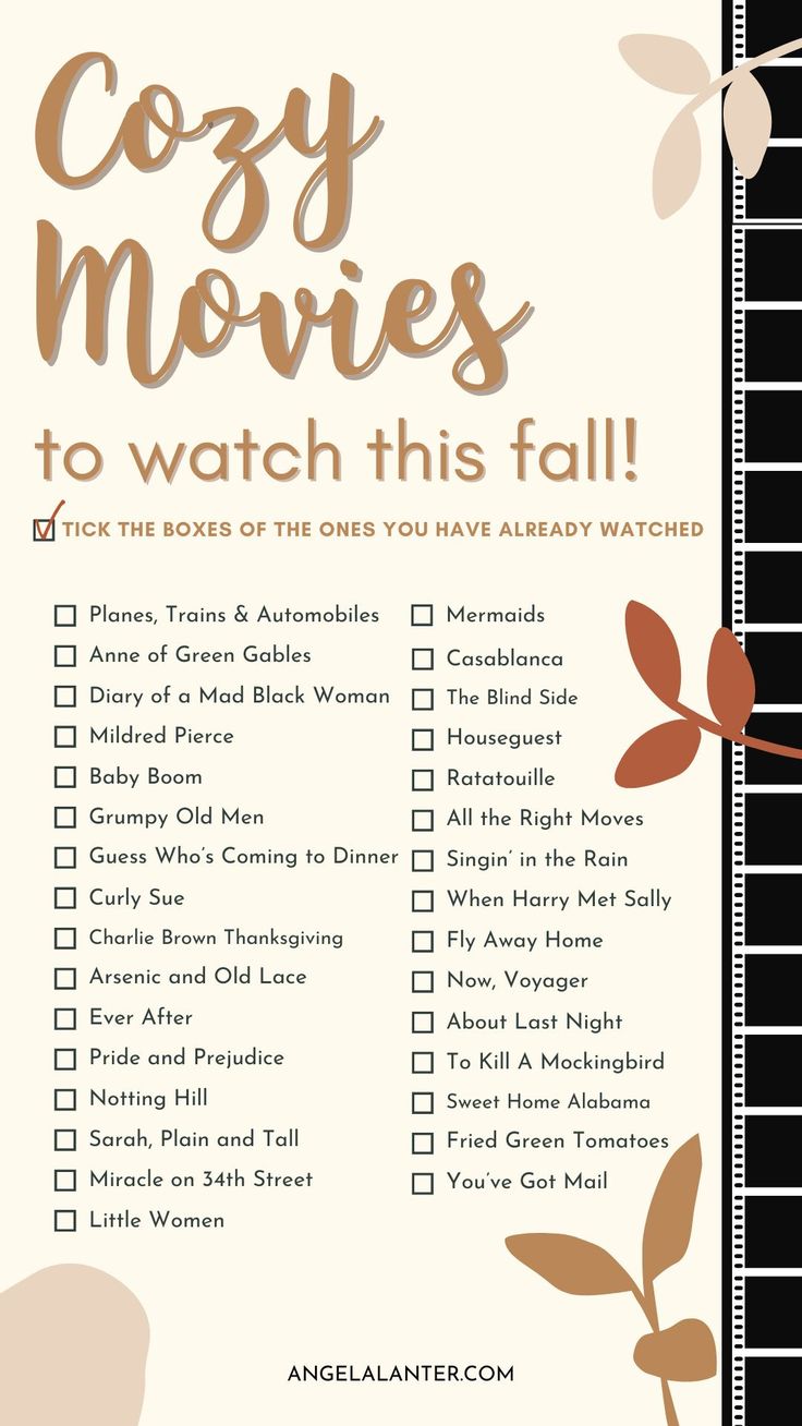 a poster with the words cozy movies to watch this fall and an image of a plant