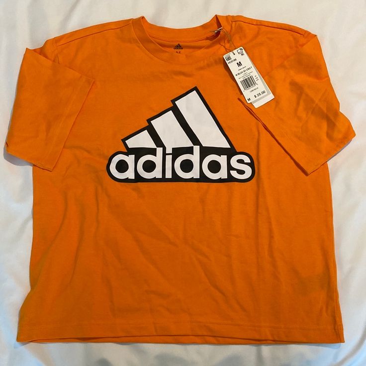 Nwt Orange Adidas Crop Top Spring Adidas Logo Top With Relaxed Fit, Casual Logo Tops For Spring, Casual Spring Tops With Logo, Casual T-shirt With Three Stripes Branding For Spring, Spring Adidas Logo Relaxed Fit Tops, Adidas Crew Neck T-shirt For Spring, Basic Logo Print T-shirt For Spring, Casual Logo T-shirt For Spring, Spring Logo T-shirt With Crew Neck