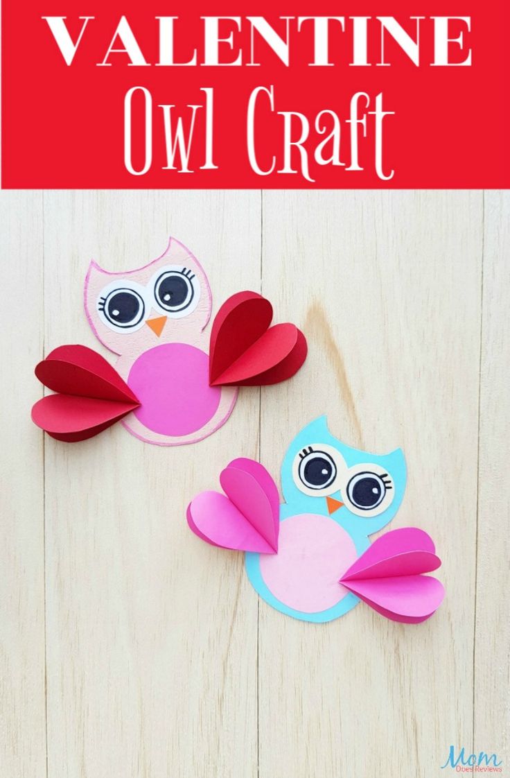 valentine owl craft made out of paper with the title overlay that reads, valentine owl craft