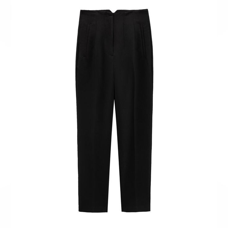 New Zara Black Pants! Chic High Waist Work Pants, High-waisted Pants With Pockets For Night Out, Night Out High-waisted Pants With Pockets, Chic Ankle-length Workwear Bottoms, Sleek Pants With Welt Pockets For Spring, Evening Ankle-length Pants With Belt Loops, Ankle-length Evening Pants With Belt Loops, Sleek Evening Bottoms With Belt Loops, Zara Tailored Straight Leg Bottoms