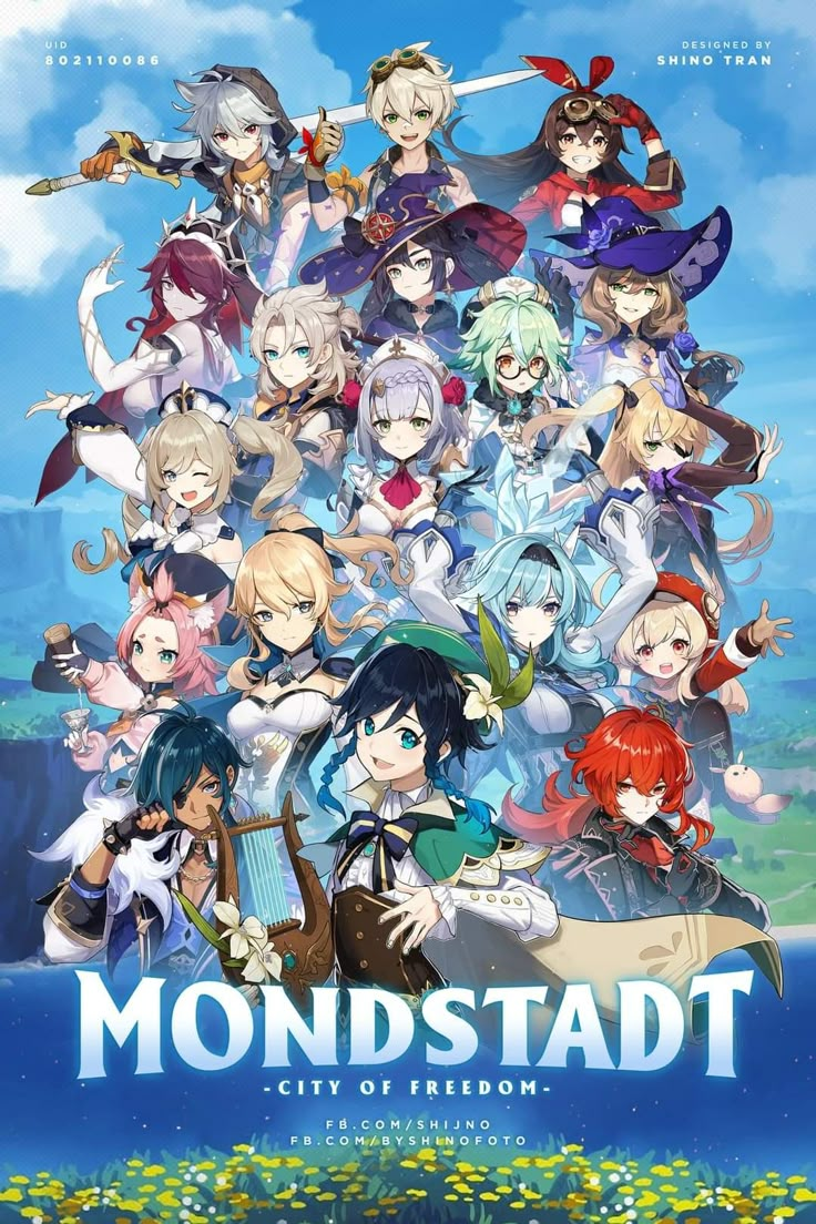 the movie poster for mondstadt city of freedom, which features many different characters