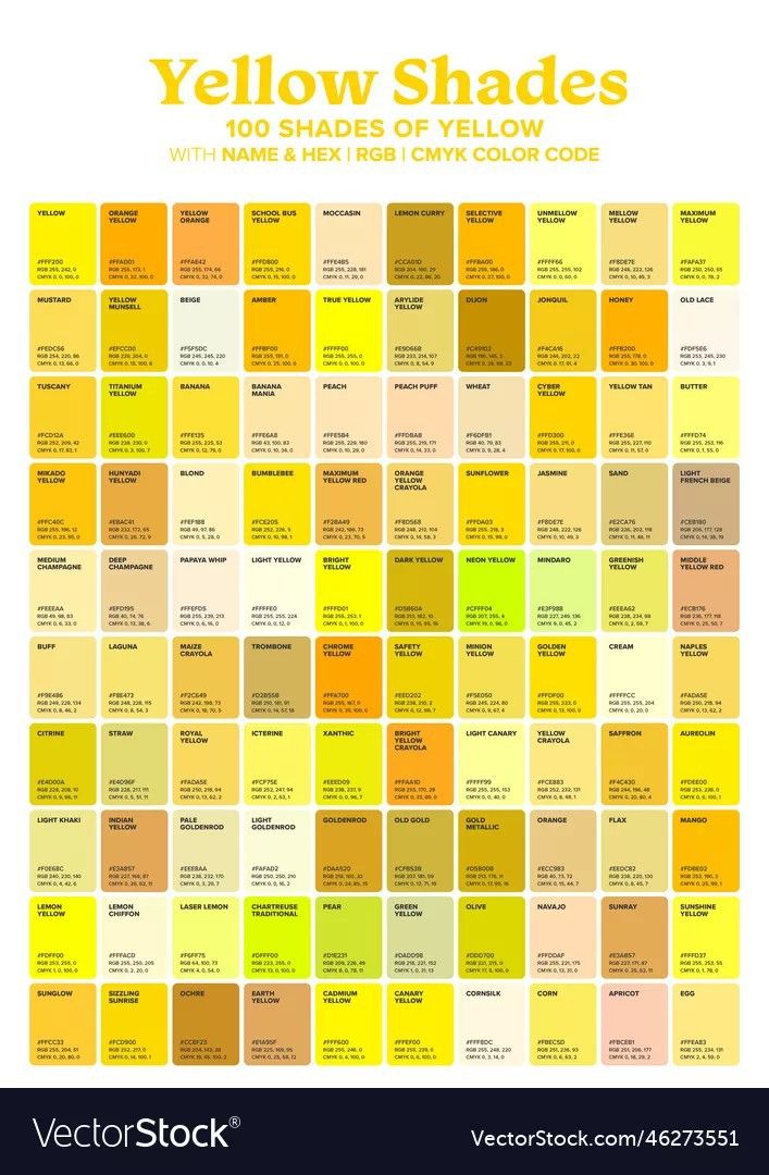 Yellow Tone Color, Shade Background, Name Illustration, Color Names Chart, Shades Of Yellow Color, Swatches Color, Yellow Color Palette, Yellow Pantone, Pantone Color Chart