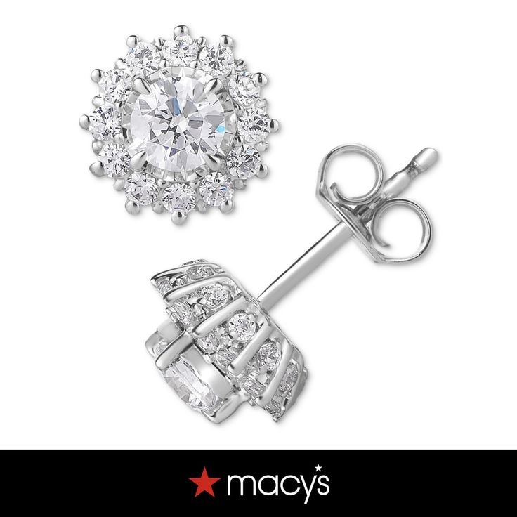 in stock Macy's Cubic Zirconia Diamond Earrings For Anniversary, Platinum Earrings As A Gift, Macy's Diamond Earrings For Anniversary, Classic Macy's Jewelry With Halo Design, Macy's Round Diamond Earrings With Prong Setting, Macy's Round Cut Diamond Earrings For Anniversary, White Gold Cluster Earrings With Diamond Accents, Sterling Silver Cluster Earrings With Halo Setting, Macy's Diamond Earrings With Prong Setting