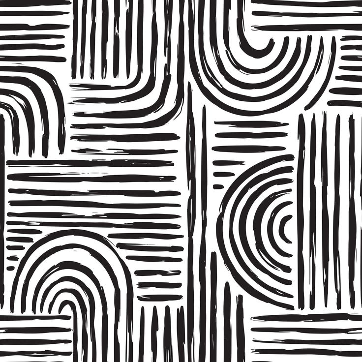 an abstract black and white pattern with wavy lines on the side, as well as circles