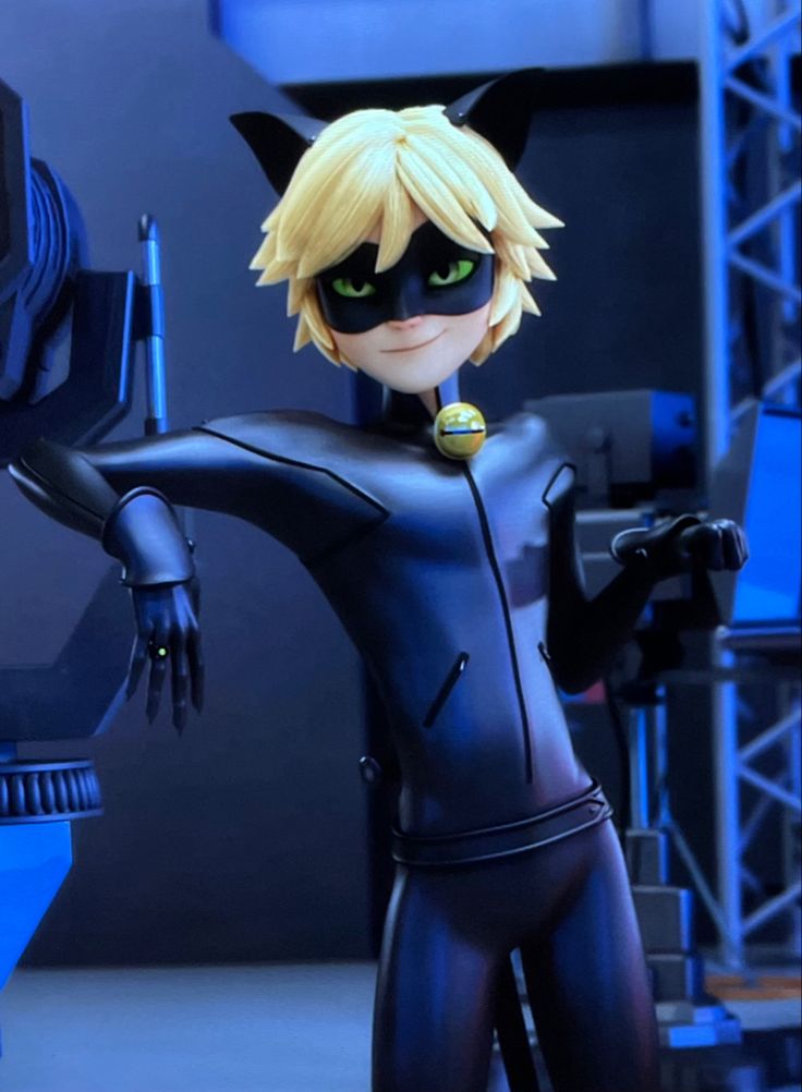 the animated character is dressed in black and yellow