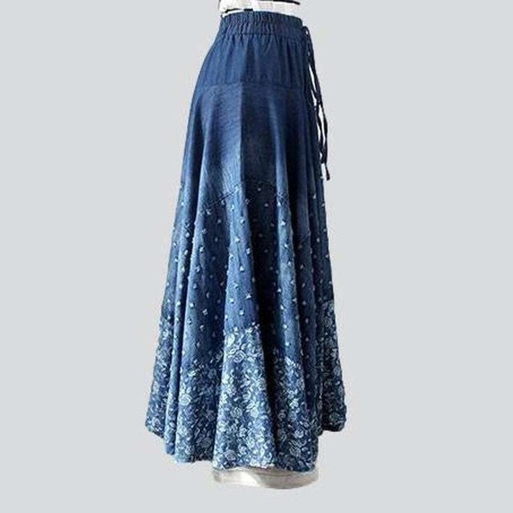 Discover the 2023 Spring Collection's must-have piece ââ‚?the street-style-approved Ornamented Flare-Fit type High-Waist Denim Skirt!Why You'll Love ItThis effortless yet stylish piece is designed to make sure you look your best. no matter the occasion. With its flattering high-waist fit. bold embroidered accents. and drawstrings closure. this skirt exemplifies chic and sophistication.Key Highlights: Street Trend Vibes: Make a statement with this laid-back trend-inspired piece and take your styl Flare Denim Skirt, Street Style Skirt, Y2k Denim Skirt, Bohemian Embroidery, Denim Skirts Online, Flared Denim Skirt, Embroidery Denim, Womens Denim Skirts, Boho Embroidery