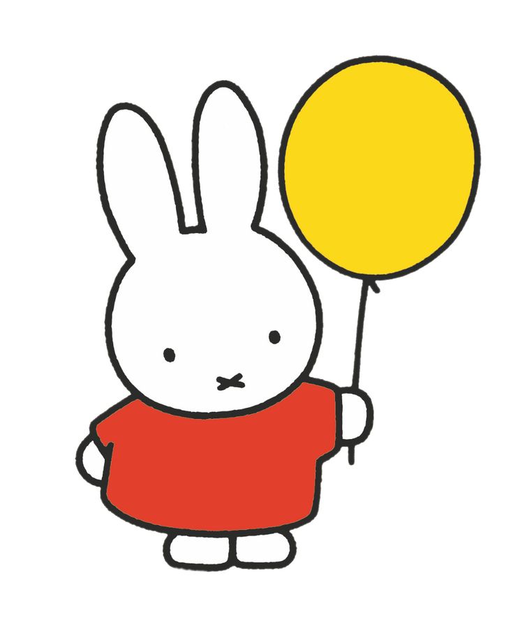 a cartoon bunny holding a balloon in its hand and wearing an orange shirt on the other side