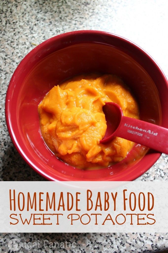 homemade baby food sweet potatoes in a red bowl