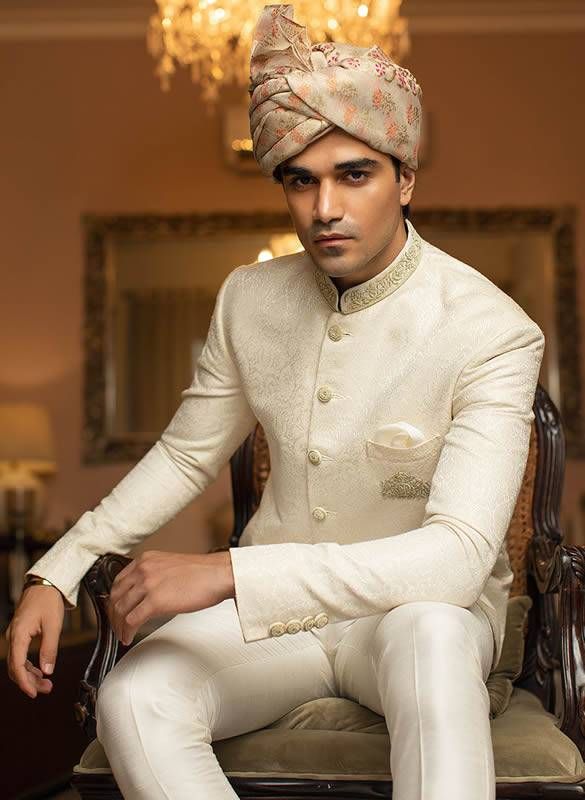 Coat Wedding Men, Classic Formal Traditional Wear For Eid, Off White Naqshi Bandhgala, Classic Unstitched Traditional Wear For Formal Occasions, Classic Bandhgala For Eid Festival, Classic Bandhgala For Eid Festivities, Classic Ceremonial Bandhgala For Festive Occasions, Classic Bandhgala For Ceremonial Festive Occasions, Classic Festive Bandhgala For Ceremonial Occasions