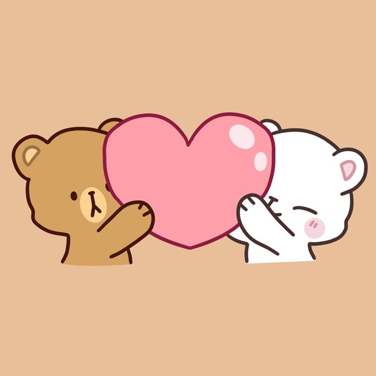 two teddy bears hugging each other with a heart shaped balloon in front of their faces