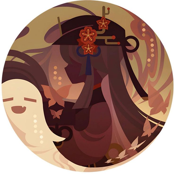 an illustration of a woman with long hair and flowers on her head, in a circular frame