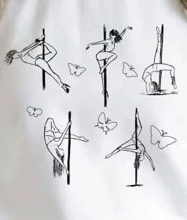 the back of a woman's white shirt with black drawings on it