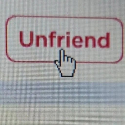 a hand clicking the word unfriend on a screen with an arrow pointing to it