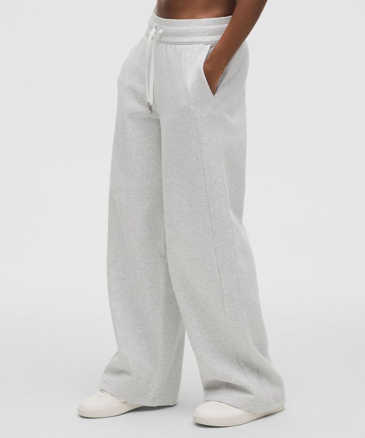 Serious About Softness. These Sweatpants Are All About Plush, Fleecy Fabric And Pair Perfectly With Our Scuba Sweatshirts. Designed For Casual. Sits Away From Body, Hip To Hem:31" Inseam, Intended To Skim The Floor For Heights Of 55"-58". Front Pockets With Interior Card Sleeve. Wear The Drawcord Out Or Hide It Inside For A Flat Waistband. | Scuba Mid-Rise Wide-Leg Pant Regular Chic Athleisure, Scuba Sweatshirt, Lululemon Scuba, Track Pant, Card Sleeve, Tall Women, Lululemon Women, Metal Zipper, Womens Sweatpants