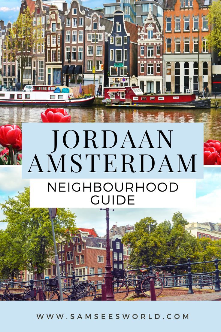 the cover of jordan amsterdam neighborhood guide, with boats in the water and buildings on either side