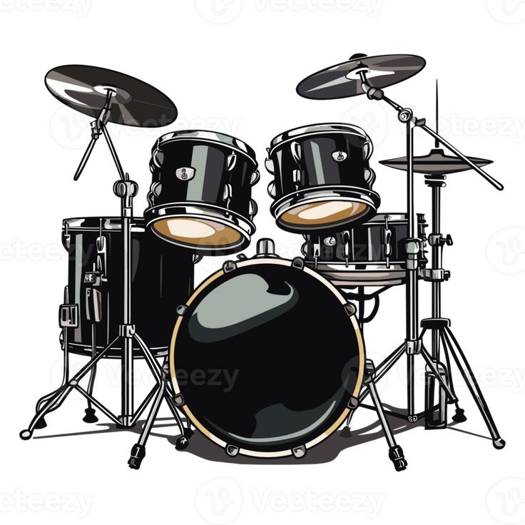 a black drum set on a white background