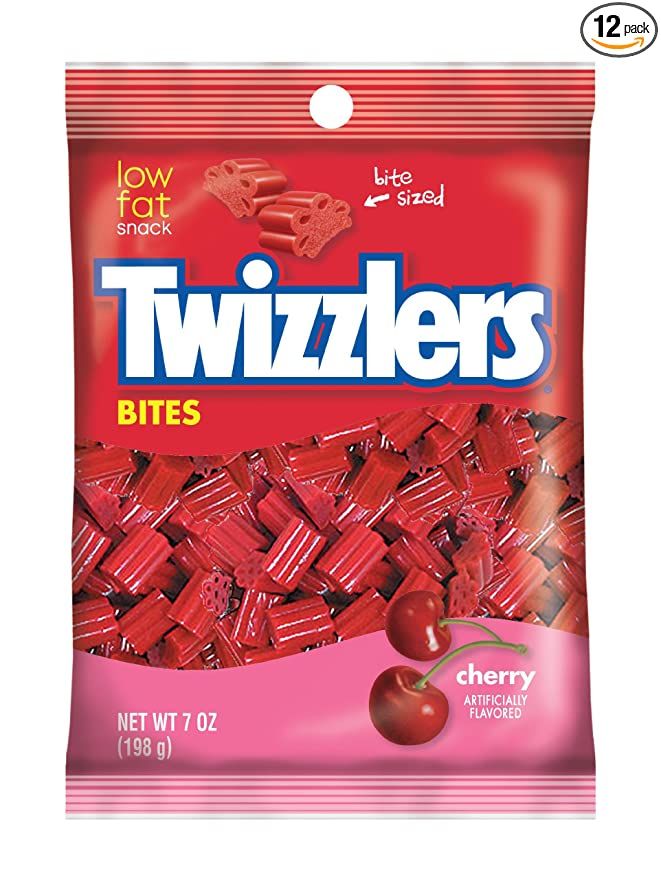 a bag of twizzlers with cherries on the front and back side