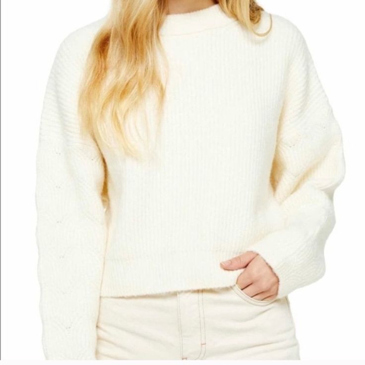 Brand New With Tags Topshop Cream Crop Chunky Ribbed Knit Sweater Sz12 Refer To Photos From Smoke Pet Free Home Fast Shipping White Crewneck, Long Sleeve Pullover Sweater, Knit Sleeve, Topshop Outfit, Ribbed Knit Sweater, Knitted Pullover Sweaters, Ribbed Sweater, Stripe Sweater, Knitted Pullover