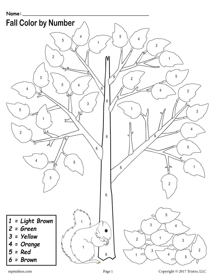 FREE Printable Fall Themed Color-by-Number Worksheet! Tree For Kids Free Printable, Fall Preschool Worksheets, Coloring Worksheets For Kindergarten, Kindergarten Math Worksheets Addition, Fall Worksheets, Math Coloring Worksheets, Kindergarten Addition Worksheets, Kindergarten Colors, Fall Preschool Activities