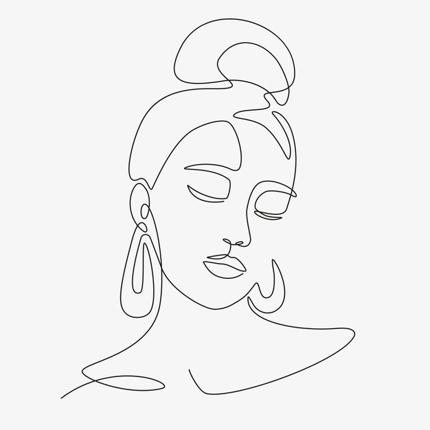 a line drawing of a woman's face with her eyes closed and head tilted back