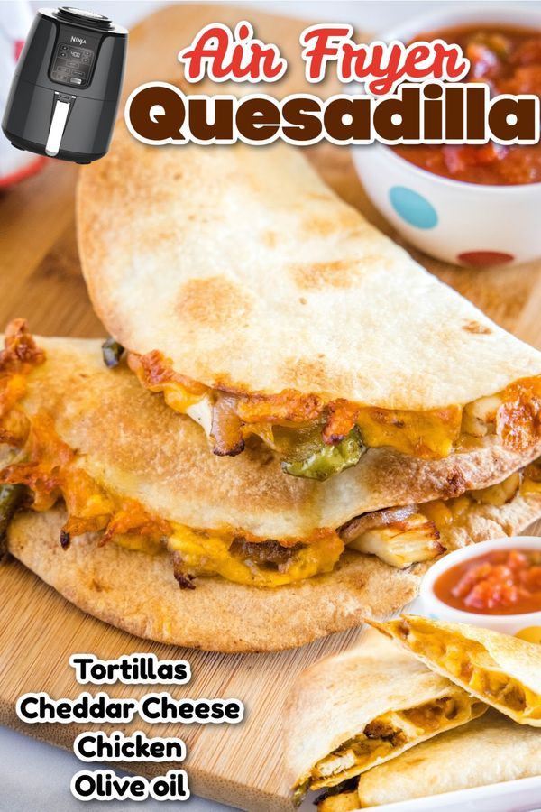 an advertisement for mexican quesadilla with tortillas and sauce on the side