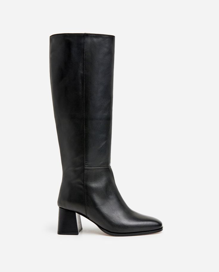 Colette Leather Black Sleek High Shaft Boots For Workwear, Sleek Leather Boots With High Shaft, Sleek High Shaft Leather Boots, Medium Width High Shaft Boots For Work, Classic Knee-high Boots With Medium Width, Classic High Shaft Boots For Office, Leather Mid-calf High Shaft Boots For Work, Tall Leather High Shaft Heeled Boots, Leather High Shaft Mid-calf Boots For Work